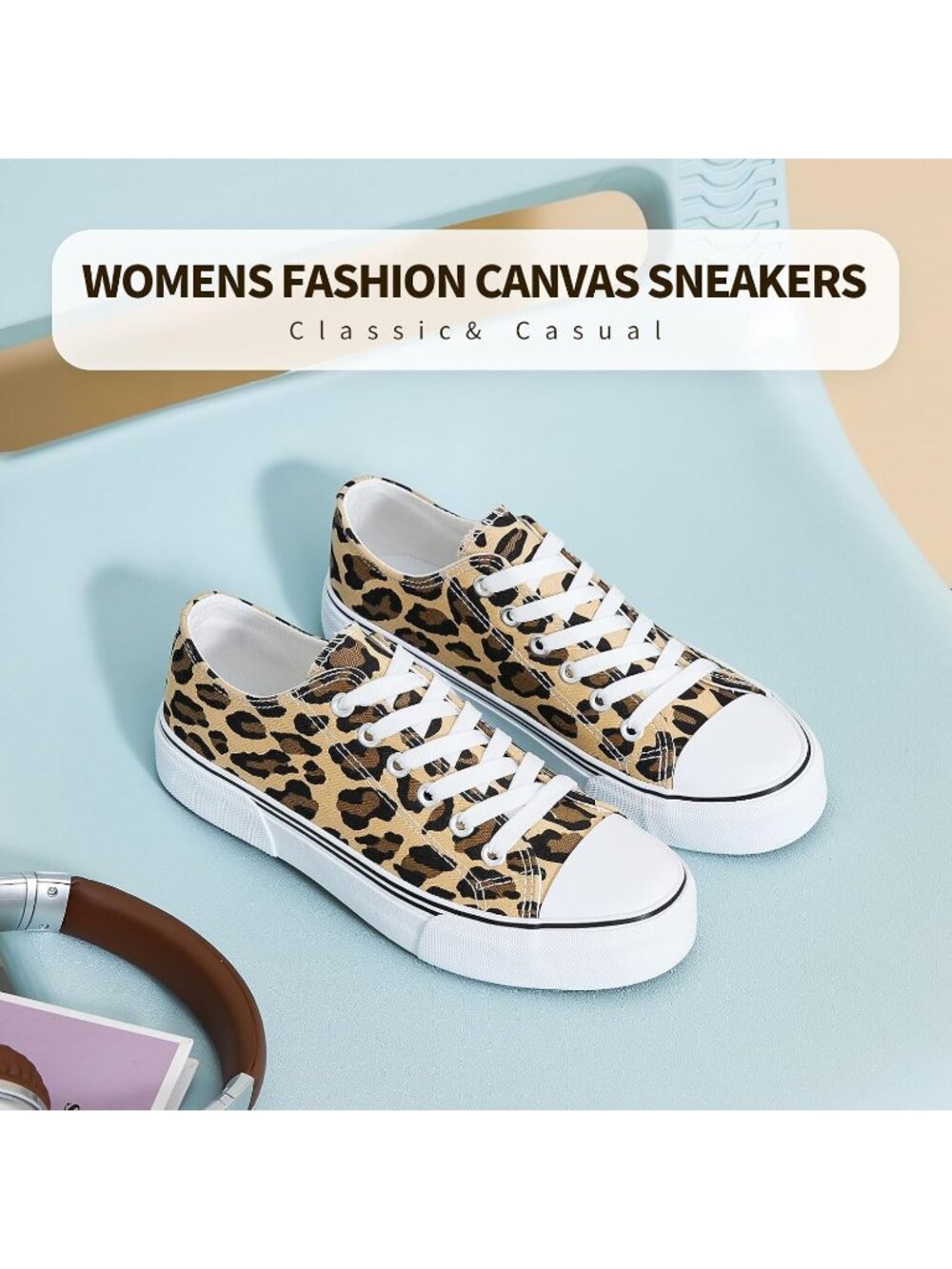 Womens Leopard Low Top Canvas Rubber Solid Slip on Casual Tennis Fashion Sneaker - Picture 4 of 6
